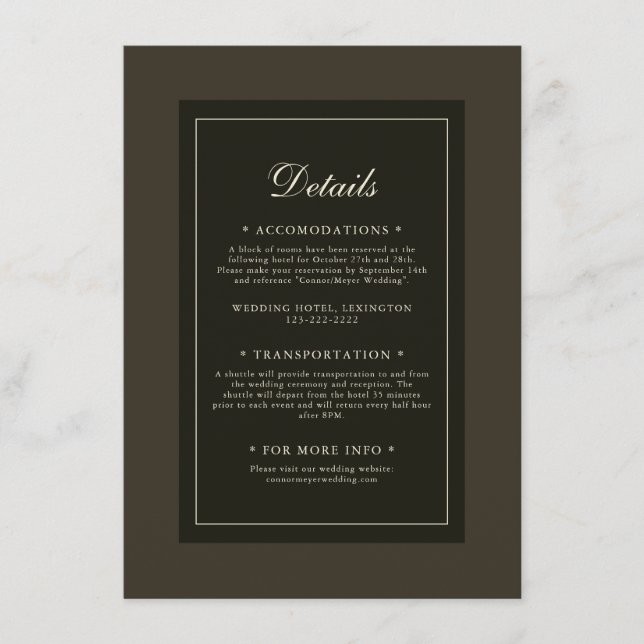 Klassische Elegante Dunkle Herbstbraune Hochzeitsd Begleitkarte (Vorderseite)