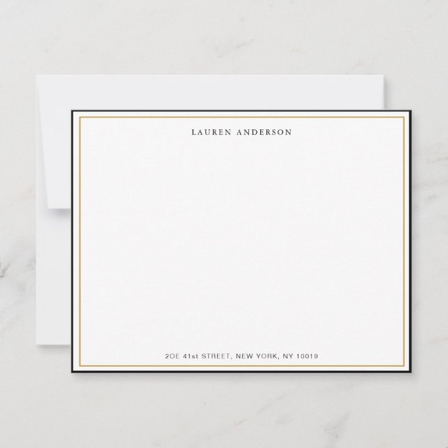 Klassische Elegante Gold & Black Border Flat Mitteilungskarte (Vorderseite)