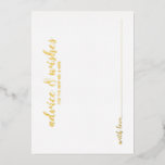 Klassische Elegante Gold Foil Hochzeitsberatungska Folieneinladung<br><div class="desc">Klassische Elegant Gold Wedding Advice and Wishings Card mit dem Titel "Ratschläge & Wünsche" in modernem goldfarbenem Script-Schriftart mit Details in goldenen modernen Sans Serif Schriftart auf weißem Hintergrund.</div>
