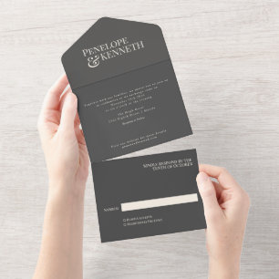 Klassische elegante graue Typografie Hochzeit All In One Einladung