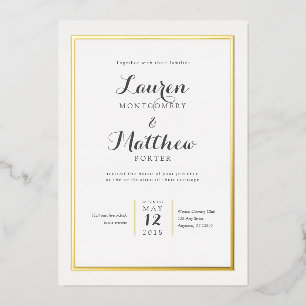 Klassische Elegante Hochzeit an der Grenze Folieneinladung