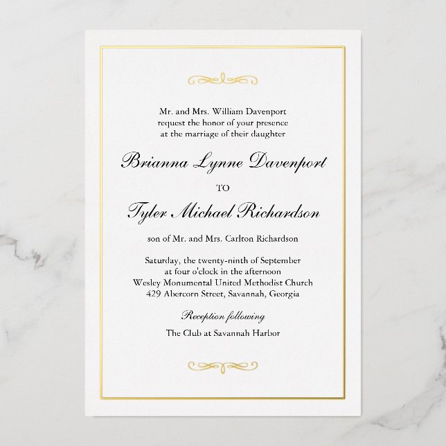 Klassische Elegante Hochzeit Folieneinladung (Vorderseite)