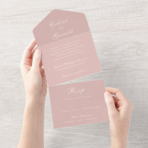 Klassische elegante Hochzeit in Rosa All In One Einladung