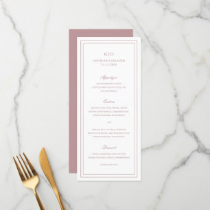 Klassische elegante Hochzeit in Rosa Menükarte