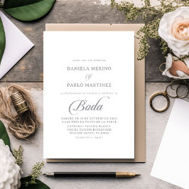 Klassische elegante Kalligrafie-Hochzeit Spanische Einladung