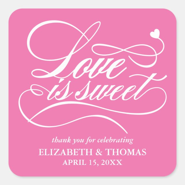 KLASSISCHE ELEGANTE LIEBE IST SCHWEET WEDING STICK QUADRATISCHER AUFKLEBER (Vorderseite)