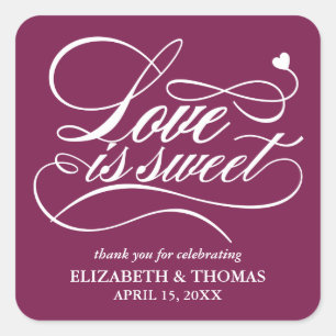 KLASSISCHE ELEGANTE LIEBE IST SCHWEET WEDING STICK QUADRATISCHER AUFKLEBER
