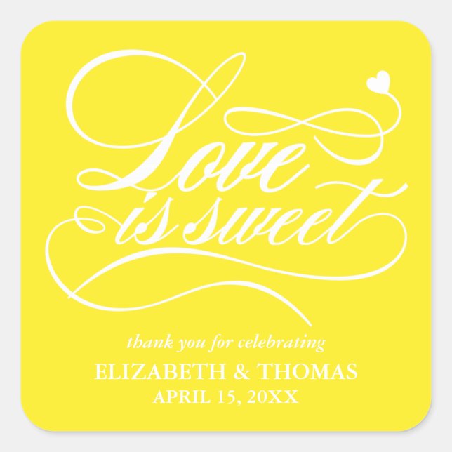 KLASSISCHE ELEGANTE LIEBE IST SCHWEET WEDING STICK QUADRATISCHER AUFKLEBER (Vorderseite)