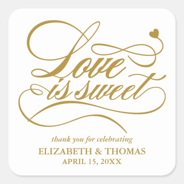 KLASSISCHE ELEGANTE LIEBE IST SCHWEET WEDING STICK QUADRATISCHER AUFKLEBER (Vorderseite)