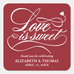 KLASSISCHE ELEGANTE LIEBE IST SCHWEET WEDING STICK QUADRATISCHER AUFKLEBER