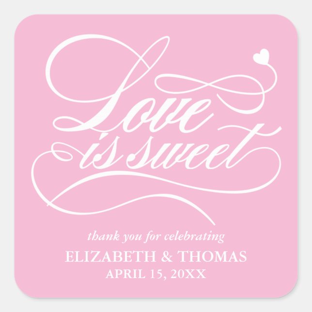 KLASSISCHE ELEGANTE LIEBE IST SCHWEET WEDING STICK QUADRATISCHER AUFKLEBER (Vorderseite)