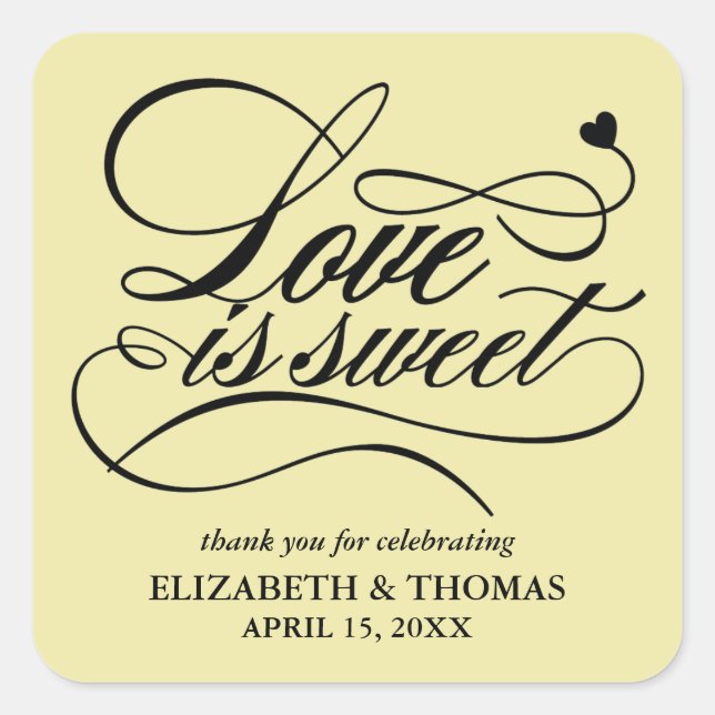 KLASSISCHE ELEGANTE LIEBE IST SCHWEET WEDING STICK QUADRATISCHER AUFKLEBER (Vorderseite)
