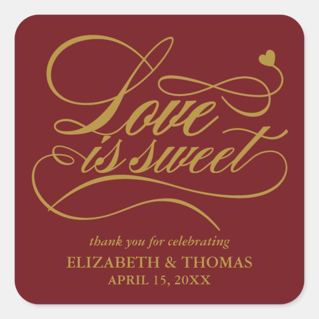 KLASSISCHE ELEGANTE LIEBE IST SCHWEET WEDING STICK QUADRATISCHER AUFKLEBER (Vorderseite)