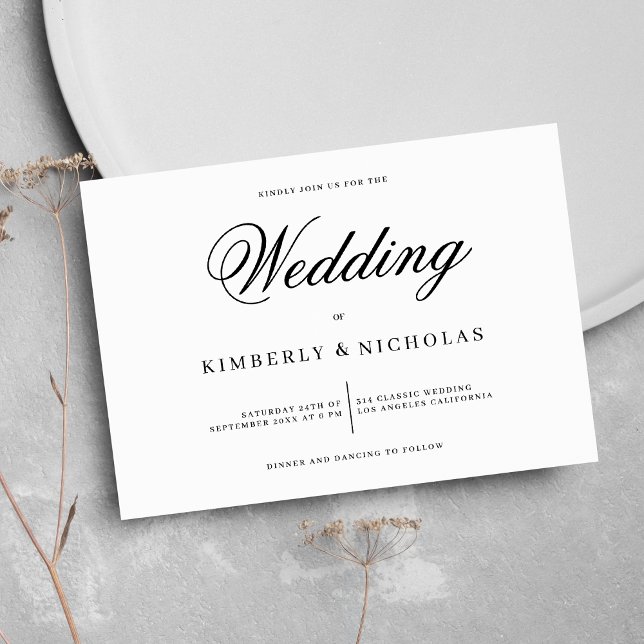 Klassische, elegante, minimalistisch-schwarz-weiße einladung (Classic elegant black and white minimalist wedding)