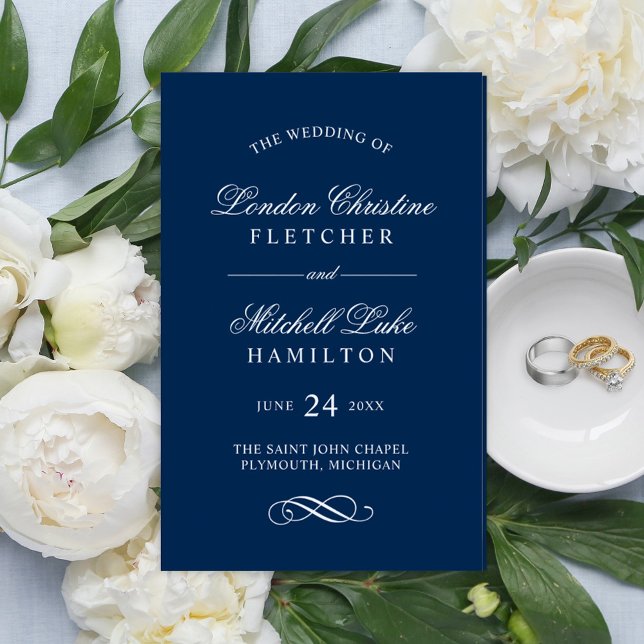 Klassische elegante navyblaue Hochzeitsprogramme (Von Creator hochgeladen)