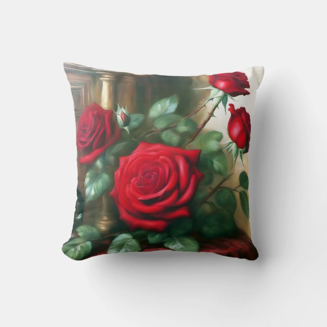 Klassische Elegante Rote Rosen Kissen (Vorderseite)