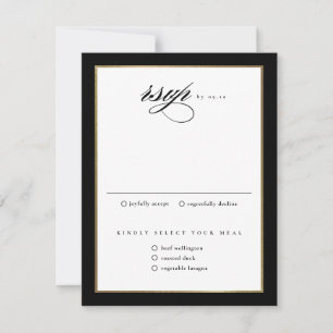 Klassische elegante Schrift Schwarz und Gold Hochz RSVP Karte