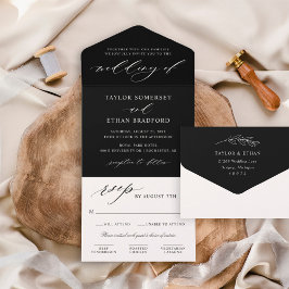 Klassische Elegante Schwarz-Weiß-Hochzeit All In One Einladung