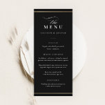 Klassische Elegante Schwarz-Weiß-Hochzeit Menükarte<br><div class="desc">Dieses klassische,  elegante Hochzeitsmenü ist einfach und vielseitig. Das Design ist schick,  weiß und schwarz,  mit einem Monogramm,  Skriptdetails,  einem einfachen Goldrahmen und formalem bearbeitbarem Text. Klicken Sie auf die Schaltfläche Bearbeiten,  um dieses Design anzupassen.</div>