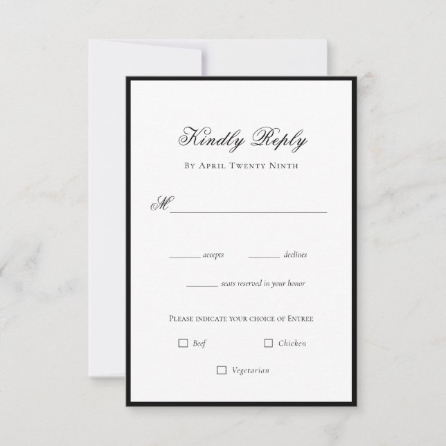 Klassische Elegante Schwarz/Weiß Hochzeit RSVP Kar (Vorderseite)