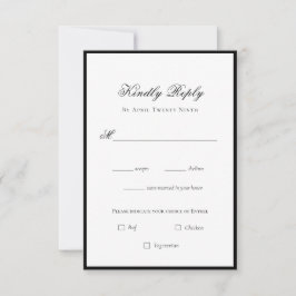 Klassische Elegante Schwarz/Weiß Hochzeit RSVP Kar Karte