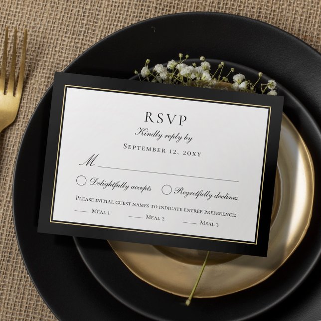 Klassische Elegante Schwarz-weiße Beige RSVP Karte (Von Creator hochgeladen)