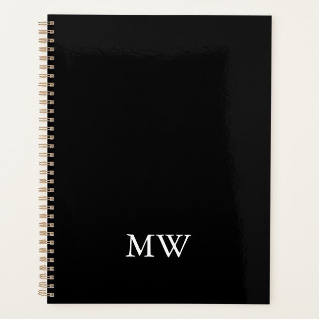 Klassische, elegante, schwarz-weiße Monogramm-Init Planer (Vorderseite)