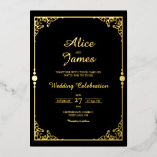 Klassische elegante schwarze Hochzeitseinladung mi Folieneinladung