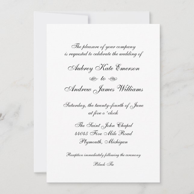 Klassische Elegante Schwarze Kalligraphie Hochzeit Einladung (Vorderseite)