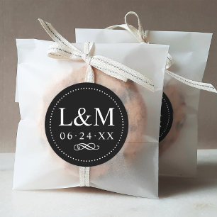 Klassische elegante schwarze Monogramm-Hochzeit Runder Aufkleber