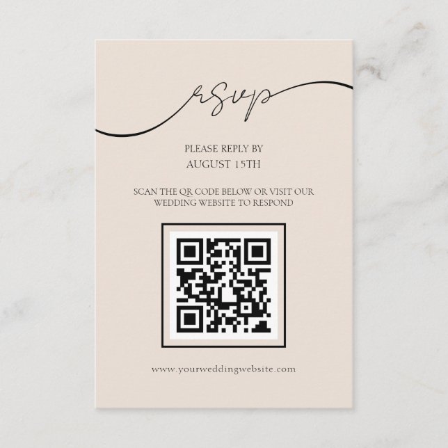 Klassische Elegante Script QR Code Wedding RSVP Ca Begleitkarte (Vorderseite)