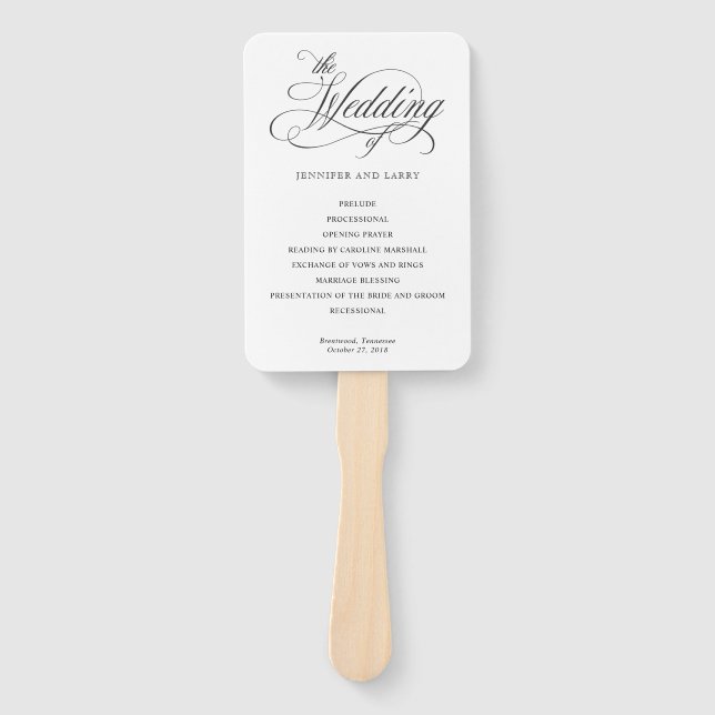 Klassische Elegante Script-Schnörkel Hochzeit Fächer (Vorderseite)