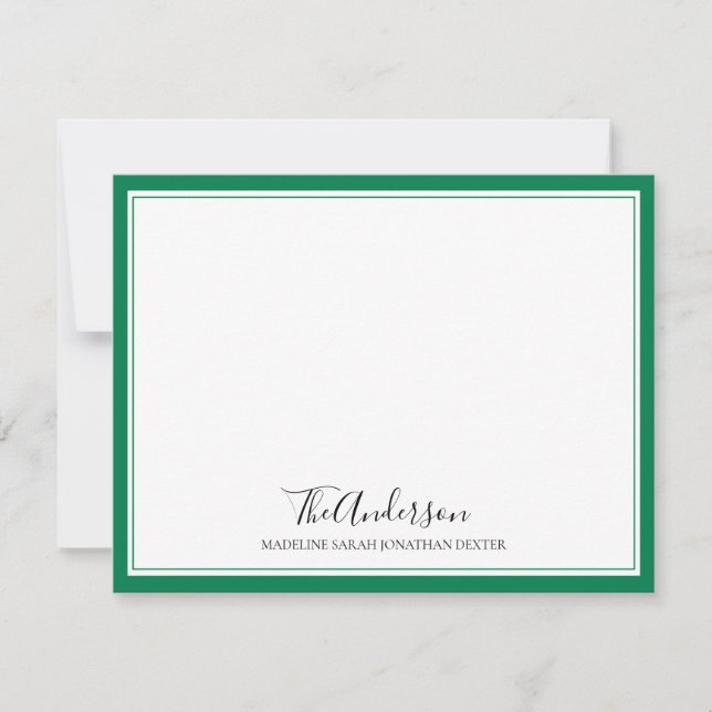 Klassische Elegante Skriptfamilie Green Square Bor Mitteilungskarte (Vorderseite)