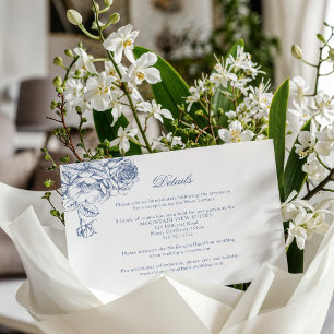 Klassische Elegante Staubblaue Blumige Hochzeit Begleitkarte