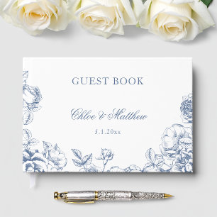 Klassische elegante staubblaue florale Hochzeit Gästebuch