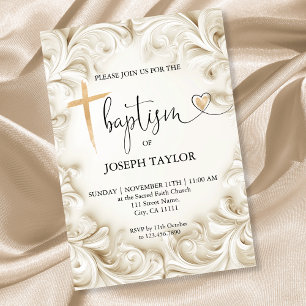 Klassische Elegante Taufe Gold Cross Christening Einladung