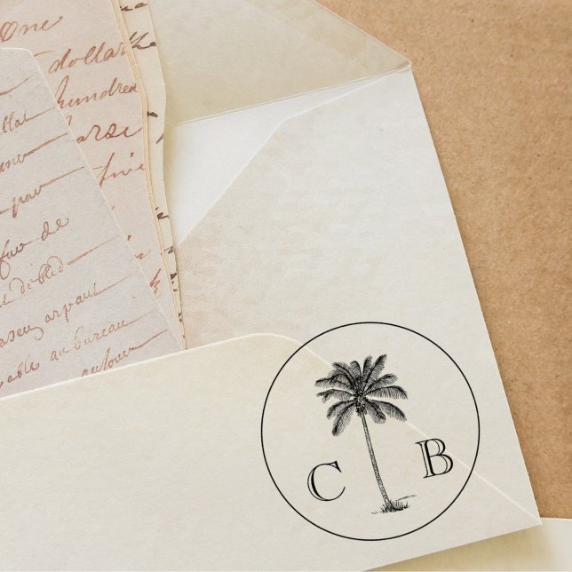 Klassische elegante tropische Palmen Hochzeitmongr Permastempel (Von Creator hochgeladen)