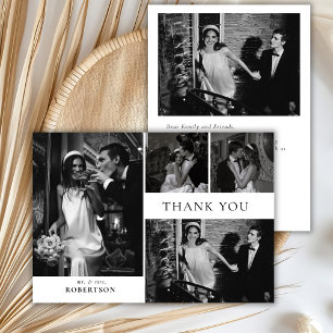 Klassische elegante Typografie Foto-Collage Hochze Dankeskarte
