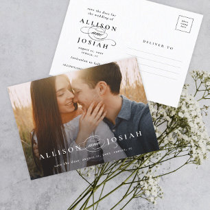 Klassische elegante Typografie Namen Foto Hochzeit Ankündigungspostkarte