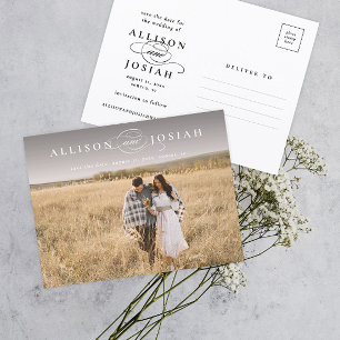 Klassische elegante Typografie Namen Foto Hochzeit Ankündigungspostkarte