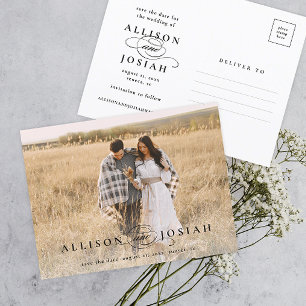 Klassische Elegante Typografie Namen Foto Hochzeit Ankündigungspostkarte