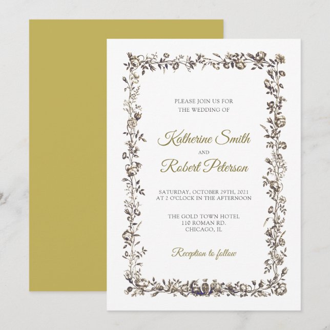Klassische Elegante Vintage Blume Frame Wedding Einladung (Vorne/Hinten)