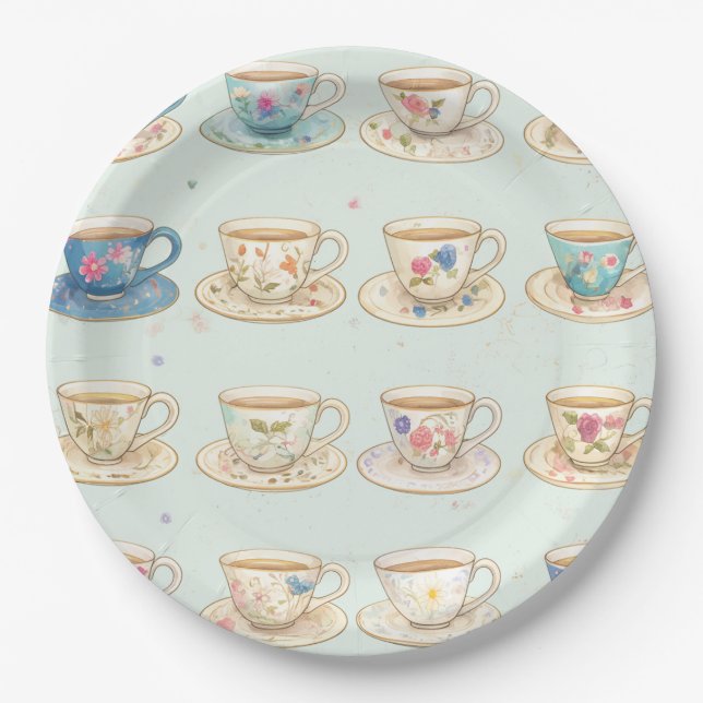 Klassische Elegante Vintage Teatups Pappteller (Vorderseite)