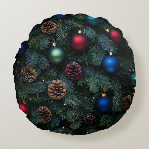 Klassische elegante Weihnachtsbaum-Ornamente Rundes Kissen