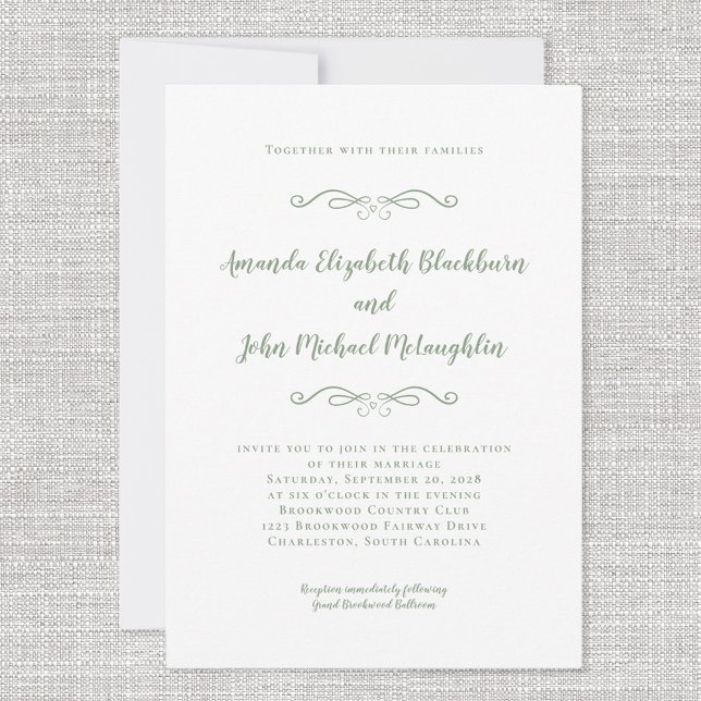 Klassische Elegantsage Grün Zeitlose feierliche Ho Einladung (Classic Elegant Sage Green Timeless Formal Wedding Invitation)