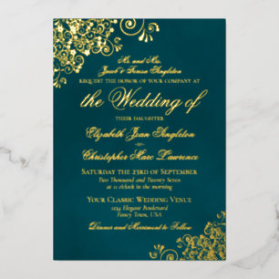 Klassische Eleganz Gold auf Dunkel Teal Formale Ho Folieneinladung