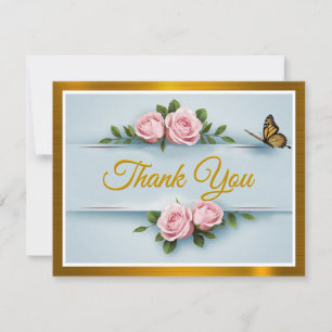 Klassische Eleganz Rosa Rosen, Schmetterling Danke Mitteilungskarte