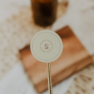 Klassische Elfenbein-Creme-Monogramm-Hochzeitsinit Runder Aufkleber