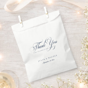 Klassische Elfenbein-Navy-Blau-Calligraphy-Hochzei Geschenktütchen
