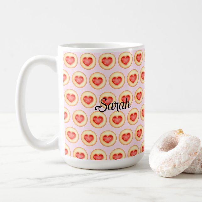 Klassische Erdbeerherz-Thumbprint-Cookies Kaffeetasse (Mit Donut)